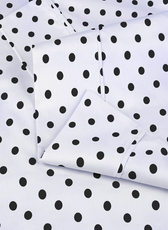 Superior Cotton Blend 600 Thread Count Sheet Set, Polka Dot Design, Includes 1 Elastic Deep Pocket Fitted Sheet, 1 Flat Sheet, 1 Pillowcase, Luxury Bedding, Soft Sateen Weave, Twin, White - Image 3