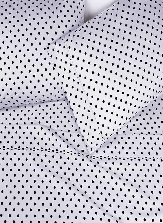 Superior Cotton Blend 600 Thread Count Sheet Set, Polka Dot Design, Includes 1 Elastic Deep Pocket Fitted Sheet, 1 Flat Sheet, 1 Pillowcase, Luxury Bedding, Soft Sateen Weave, Twin, White - Image 5