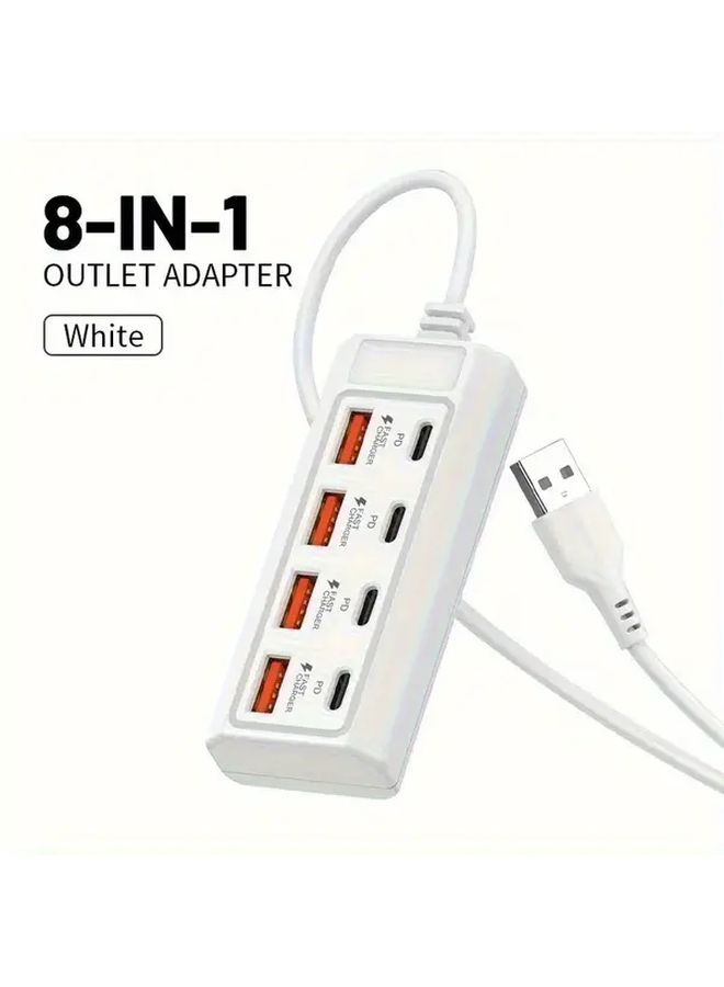 8 في 1 محور USB أبيض 8 منافذ محطة شحن سريع 25 واط للكمبيوتر المحمول والجهاز اللوحي والهاتف - Image 1