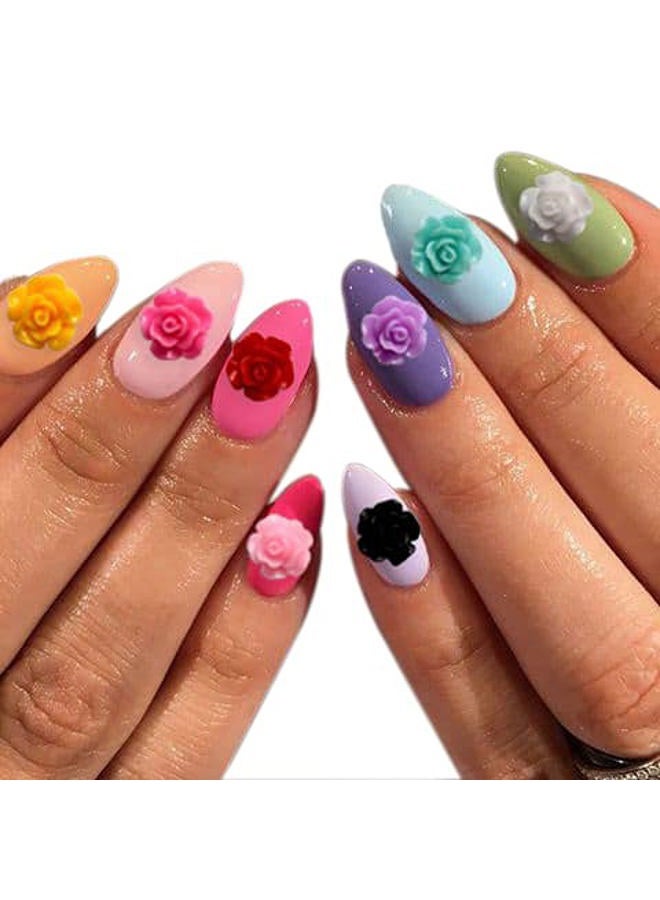 VictorieLei Rose Nail Art Charm 3D, Flat Back Resin Beads Manicure Wheel Multicolor Flowers - Image 2