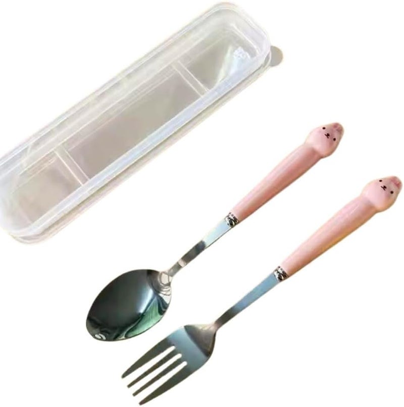 BrainGiggles 4-Piece Stainless Steel BPA Free Kids Cutlery Set with Case – Includes Spoon, Fork and Case for Lunch Box, Picnic and Travel | Children Tableware with Portable Case (Pink) - Image 1