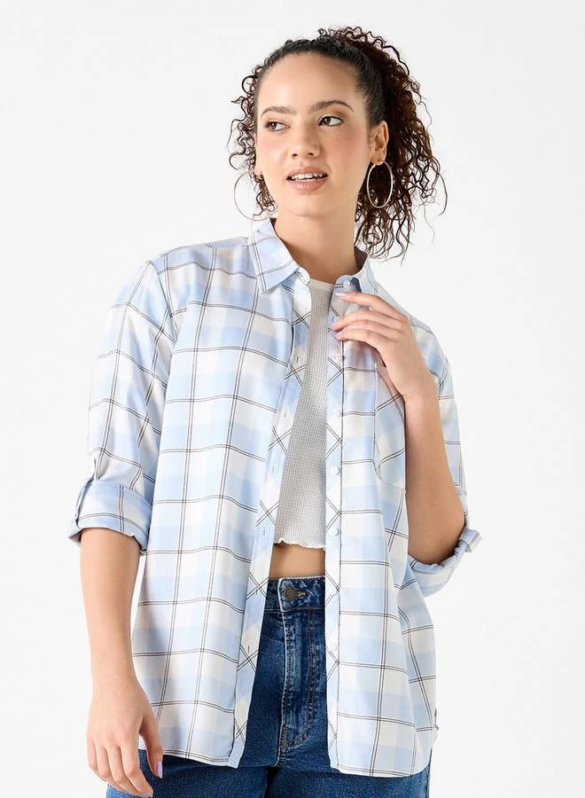 لي كوبر قميص مربعات بأكمام طويلة وجيب من لي كوبر