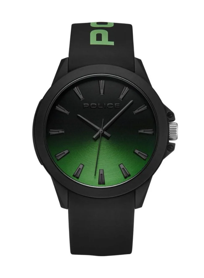 POLICE Sketch Watch Unisex Green Dial And Black Silicone Strap