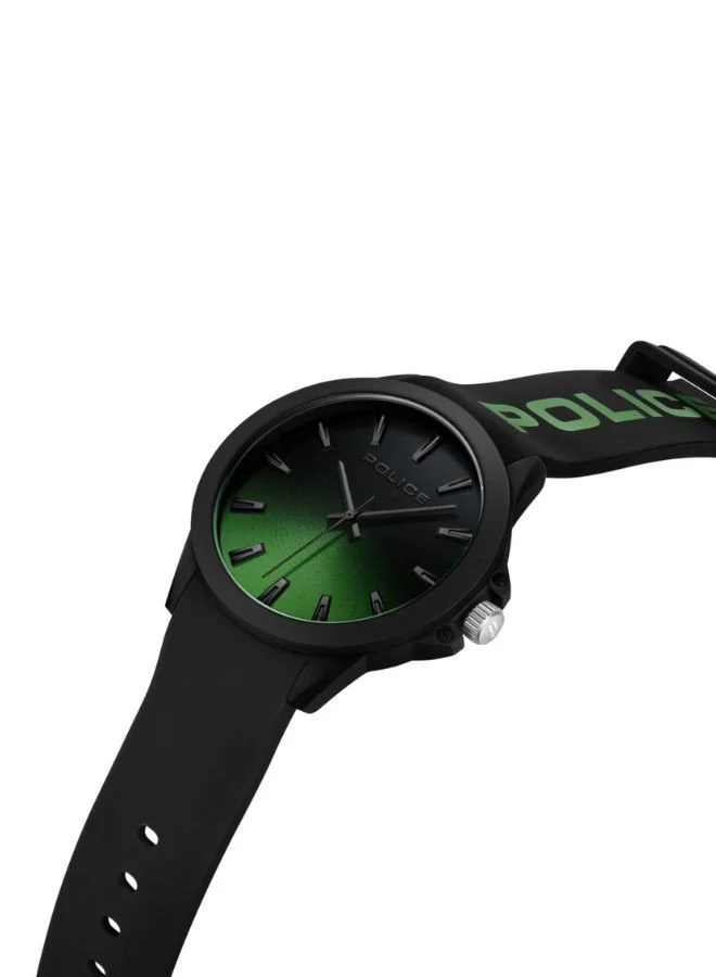 POLICE Sketch Watch Unisex Green Dial And Black Silicone Strap
