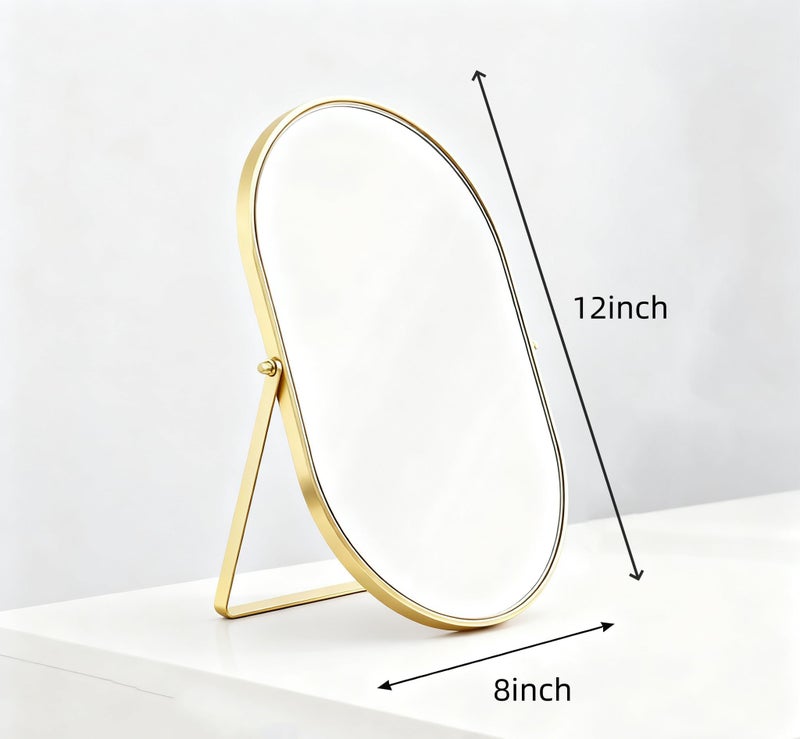 Feyarl Champagne Gold Oval Vanity Mirror 12x8 Inch Vertical Tabletop Makeup Mirror Decorative Standing Cosmetic Mirror for Bedroom Bathroom Desk Dresser - Image 2