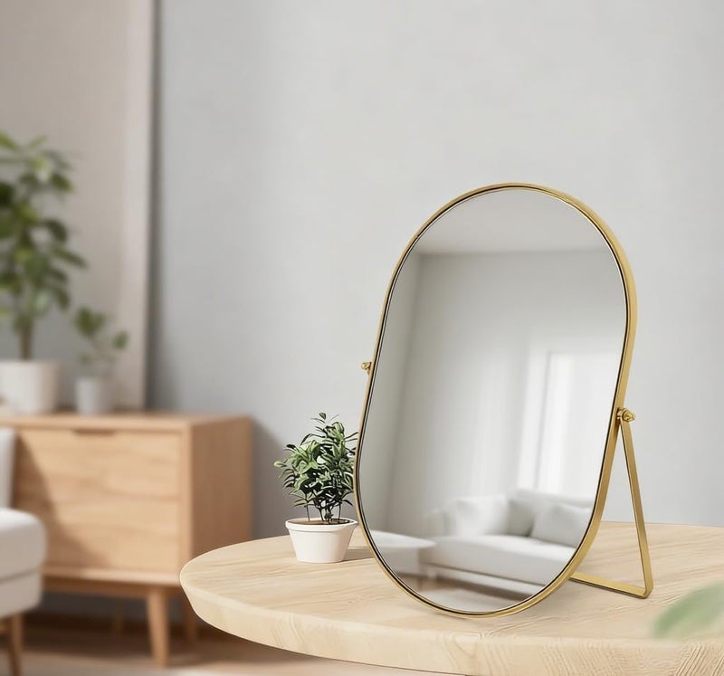 Feyarl Champagne Gold Oval Vanity Mirror 12x8 Inch Vertical Tabletop Makeup Mirror Decorative Standing Cosmetic Mirror for Bedroom Bathroom Desk Dresser - Image 5
