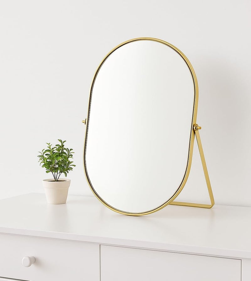 Feyarl Champagne Gold Oval Vanity Mirror 12x8 Inch Vertical Tabletop Makeup Mirror Decorative Standing Cosmetic Mirror for Bedroom Bathroom Desk Dresser - Image 4