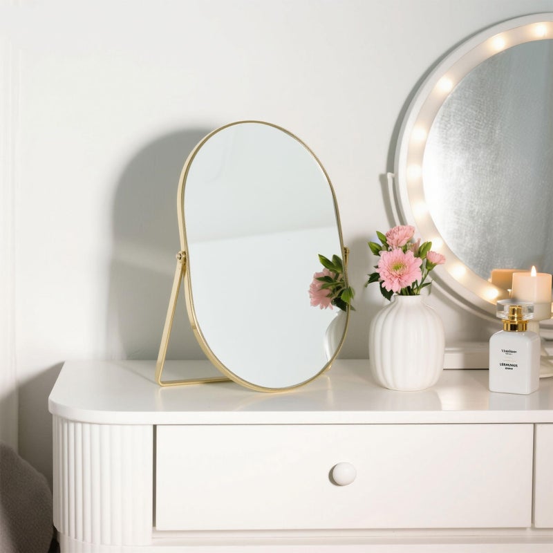 Feyarl Champagne Gold Oval Vanity Mirror 12x8 Inch Vertical Tabletop Makeup Mirror Decorative Standing Cosmetic Mirror for Bedroom Bathroom Desk Dresser - Image 3