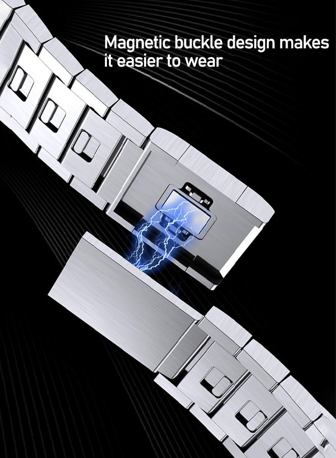 Magnet Stainless Steel Band For Apple Watch 49mm/46mm/45mm/44mm/42mm, Metal Watch Strap with Magnetic Buckle for iWatch Series10/ 9/8/7/6/5/4/SE/3/2/1,  Ultra2, No tools required for disassembly,Silver - Image 3