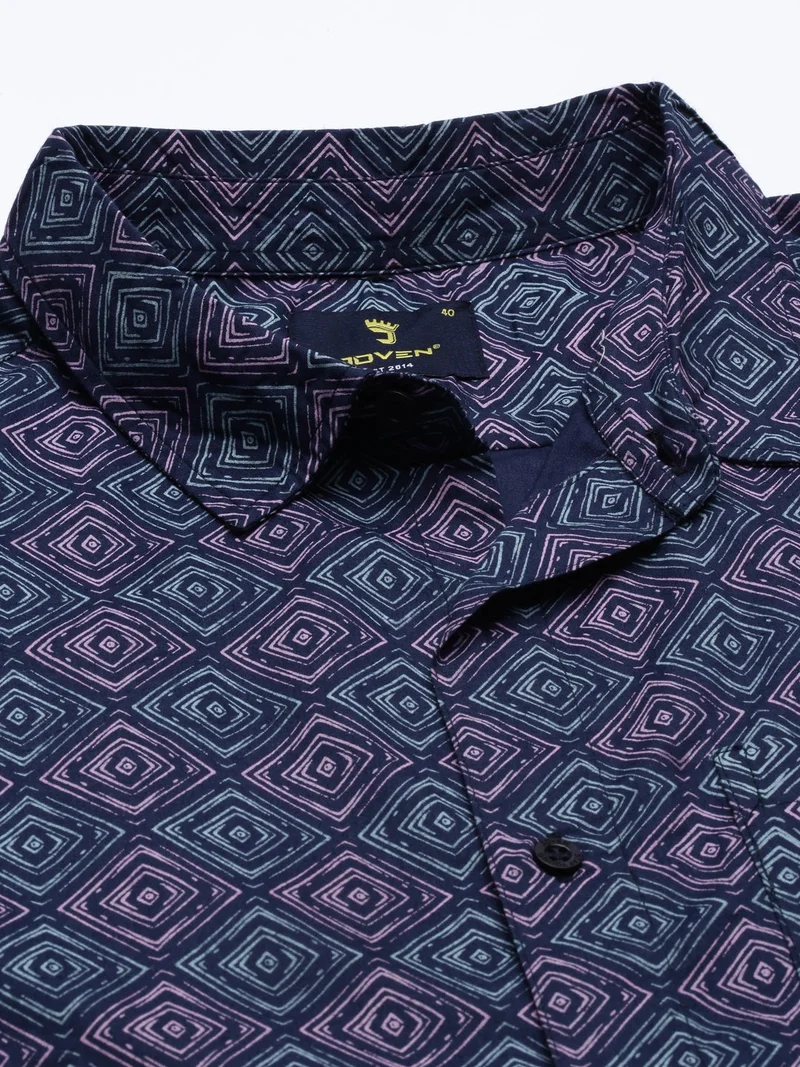 Joven  Navy Printed Half Sleeve Casual Shirt for Men for Men | Best Price UAE