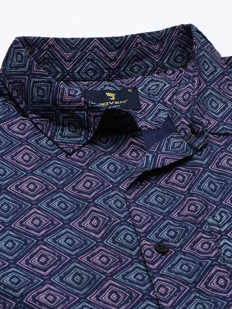 Joven Navy Printed Half Sleeve Casual Shirt for Men - Image 5