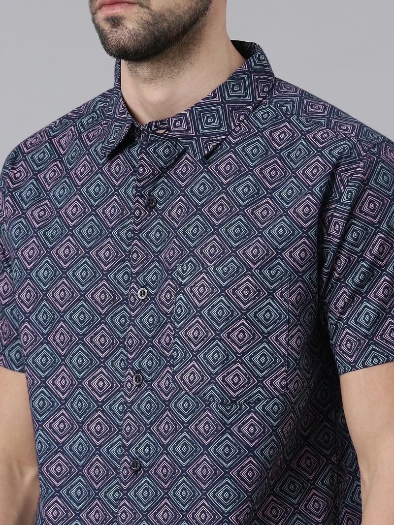 Joven  Navy Printed Half Sleeve Casual Shirt for Men for Men | Best Price UAE