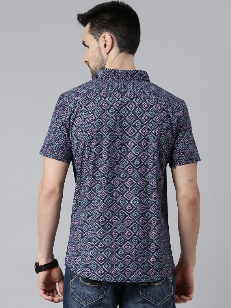 Joven Navy Printed Half Sleeve Casual Shirt for Men - Image 2