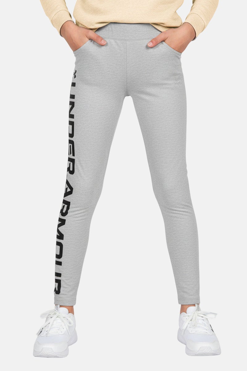 UNDER ARMOUR Kids Girl Training Leggings, Heather Grey - Image 1