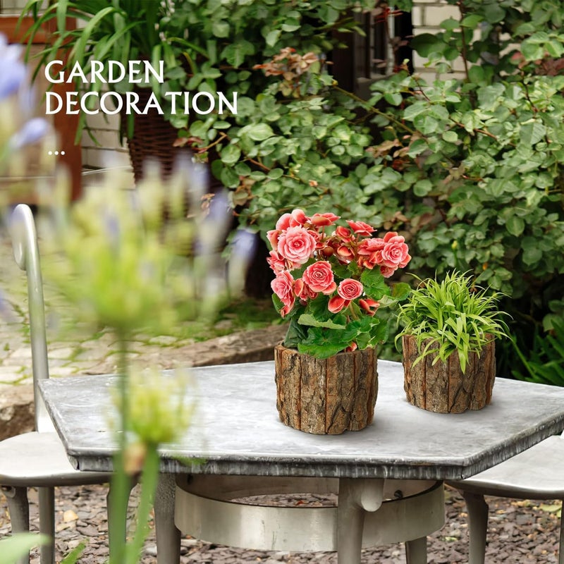 Yardwe 3 Pcs Wooden Flower Pots, Rustic Wood Bark Buckets, Barrels Planters for Garden and Home Decorations, 4.72 X 4.72 X 3.93 Inch - Image 2
