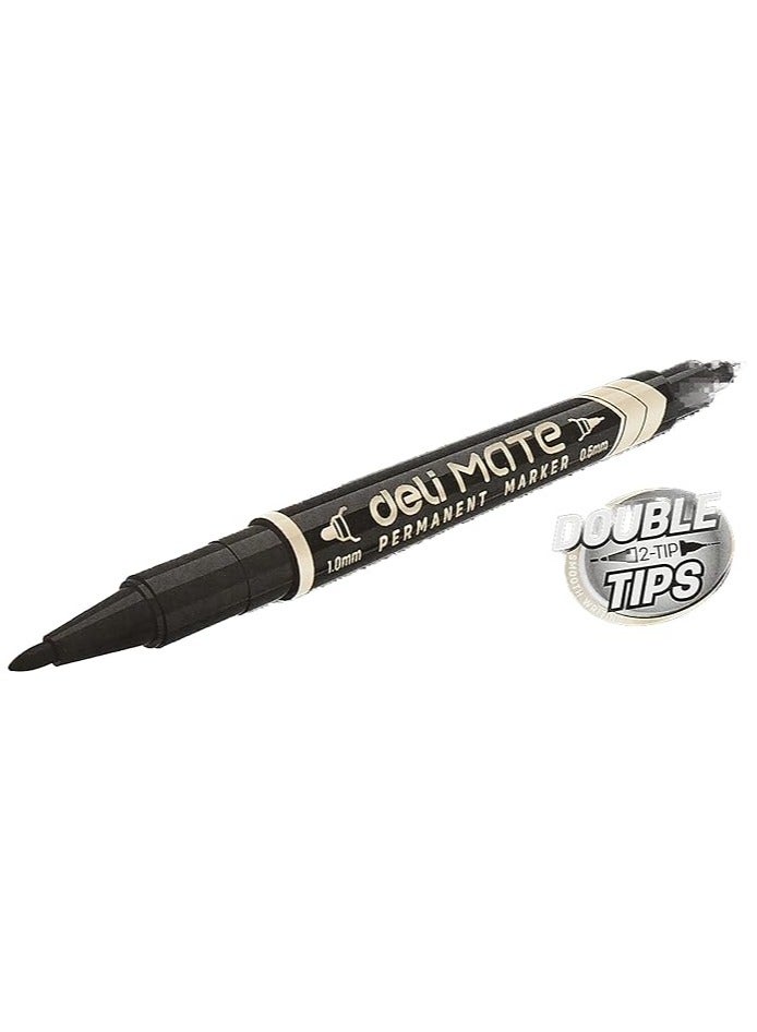 Deli Permanent Marker Double Tip 12 pieces Black - Image 1
