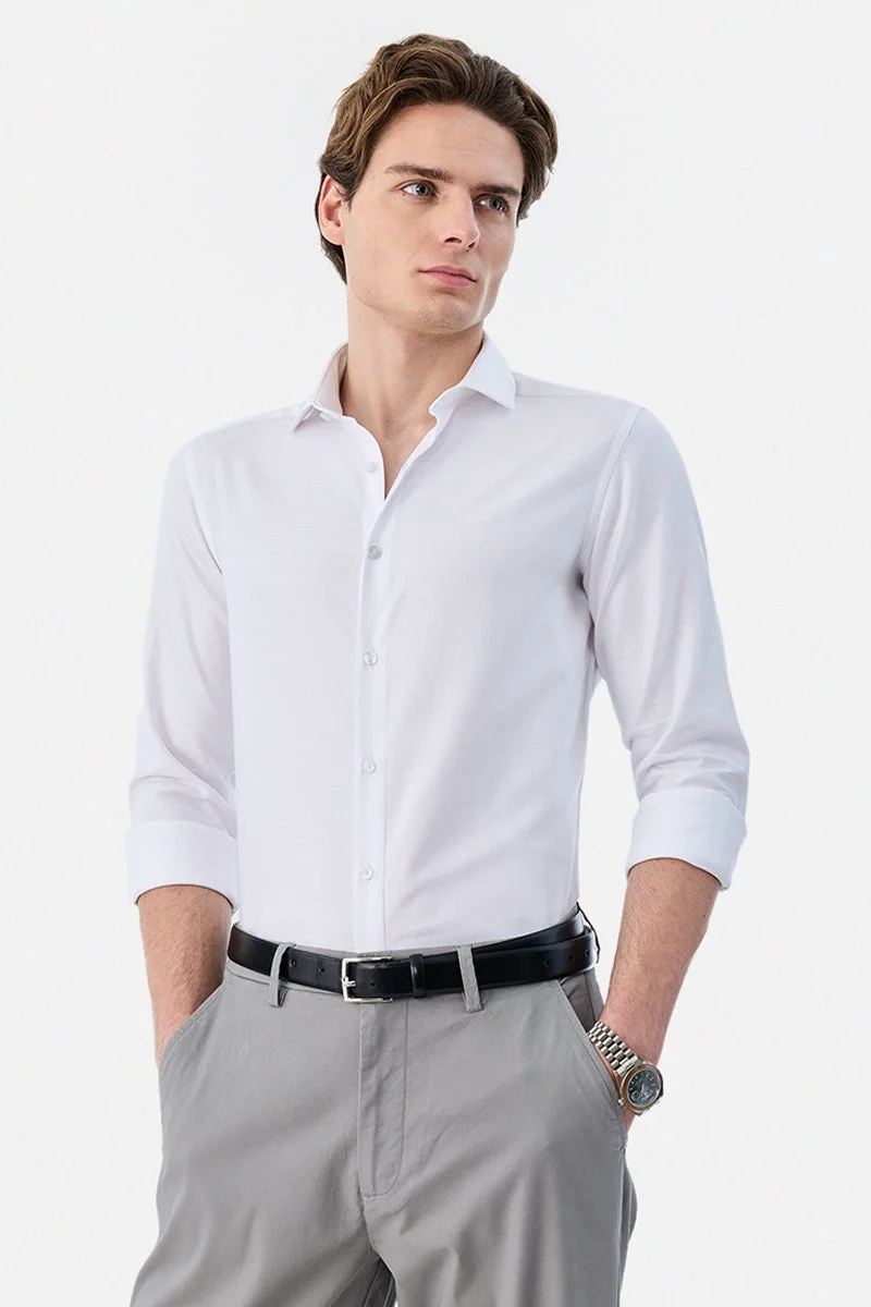 سنيتش White Textured Long Sleeve Slim Fit Formal Luxe Shirt