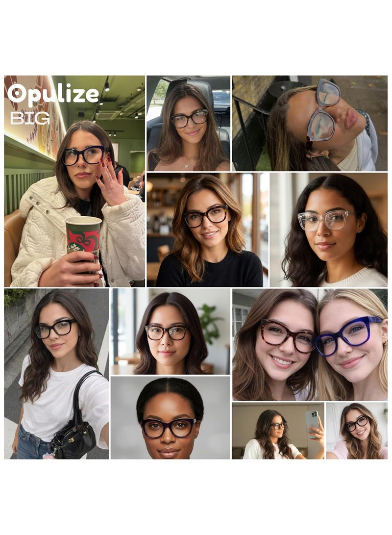OPULIZE نظارات قراءة كبيرة لحجب الضوء الأزرق - إطار موضة دائري جريء - مضادة للتوهج ومضادة للانعكاس لألعاب الكمبيوتر - عبوة من 2 - حماية من الأشعة فوق البنفسجية وإجهاد العين - أسود بني - للرجال والنساء +2.00 - Image 5