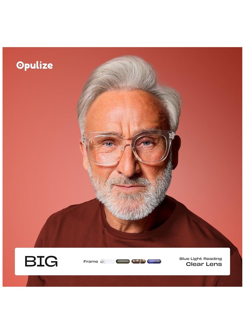 OPULIZE نظارات قراءة كبيرة لحجب الضوء الأزرق - إطار موضة دائري جريء - مضادة للتوهج ومضادة للانعكاس لألعاب الكمبيوتر - عبوة من 2 - حماية من الأشعة فوق البنفسجية وإجهاد العين - أسود بني - للرجال والنساء +2.00 - Image 4