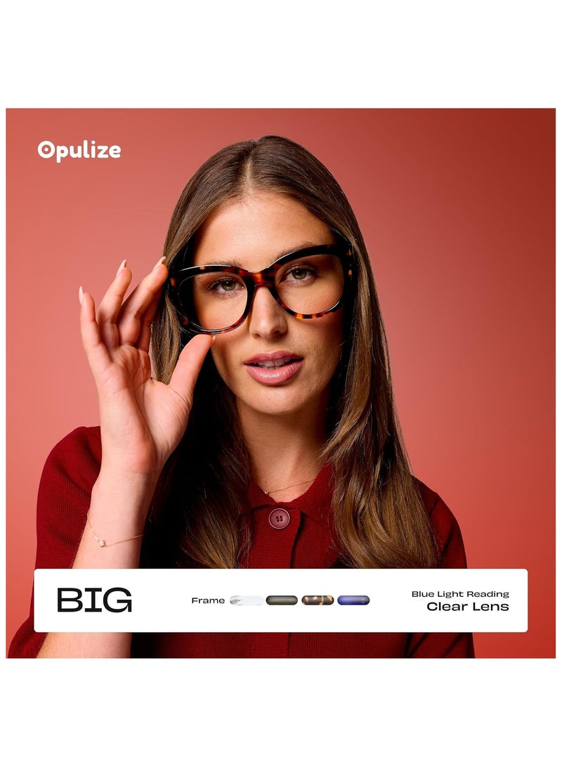 OPULIZE نظارات قراءة كبيرة لحجب الضوء الأزرق - إطار موضة دائري جريء - مضادة للتوهج ومضادة للانعكاس لألعاب الكمبيوتر - عبوة من 2 - حماية من الأشعة فوق البنفسجية وإجهاد العين - أسود بني - للرجال والنساء +2.00 - Image 3