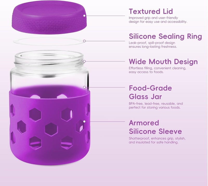 Gemice 16 oz Overnight Oats Containers with Lids and Colorful Sleeves, 6-Pack Airtight Glass Chia Pudding Mason Jars, Dishwasher Safe, Wide Mouth, Leak-Proof Meal Prep Jar for Yogurt Oatmeal - Image 4