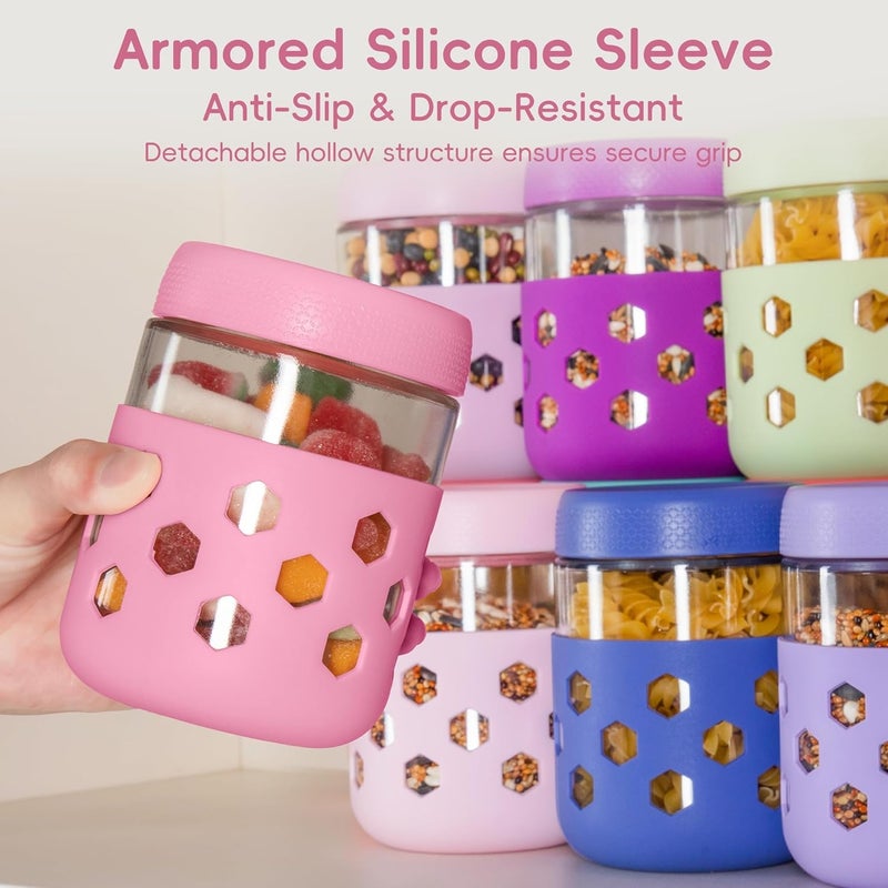 Gemice 16 oz Overnight Oats Containers with Lids and Colorful Sleeves, 6-Pack Airtight Glass Chia Pudding Mason Jars, Dishwasher Safe, Wide Mouth, Leak-Proof Meal Prep Jar for Yogurt Oatmeal - Image 2