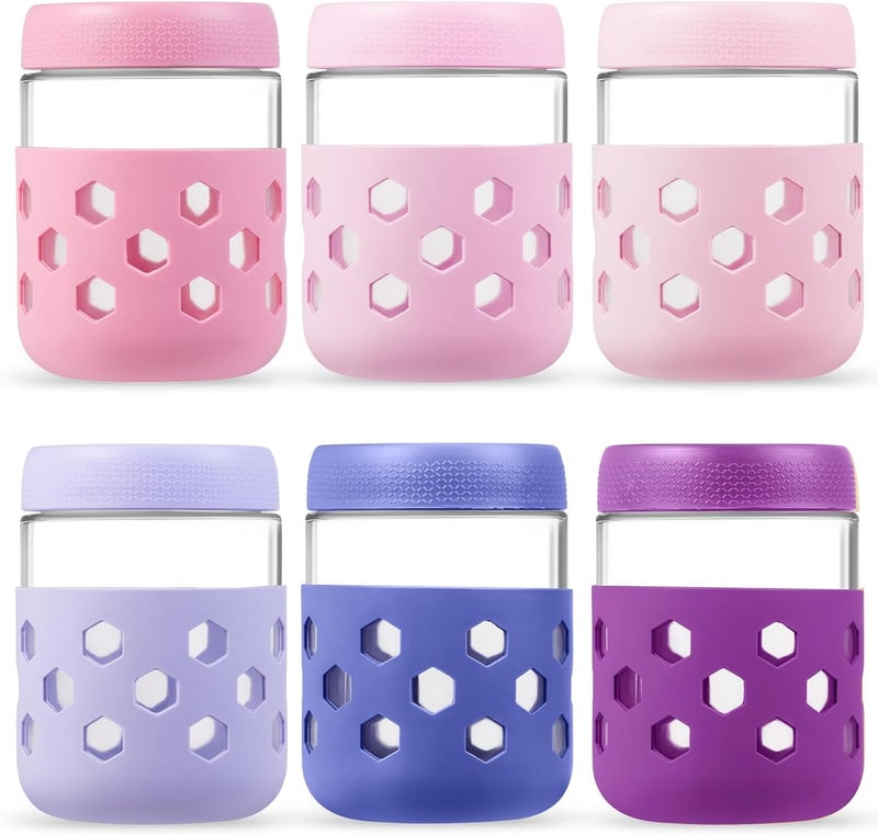 Gemice 16 oz Overnight Oats Containers with Lids and Colorful Sleeves, 6-Pack Airtight Glass Chia Pudding Mason Jars, Dishwasher Safe, Wide Mouth, Leak-Proof Meal Prep Jar for Yogurt Oatmeal - Image 1