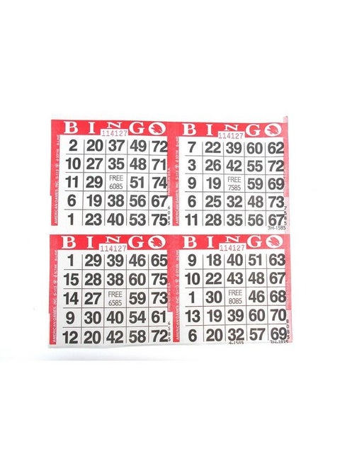4 On Red Bingo Paper Game Cards 750 Sheets 8 Inch Square Size Disposable Sheet Made In Usa
