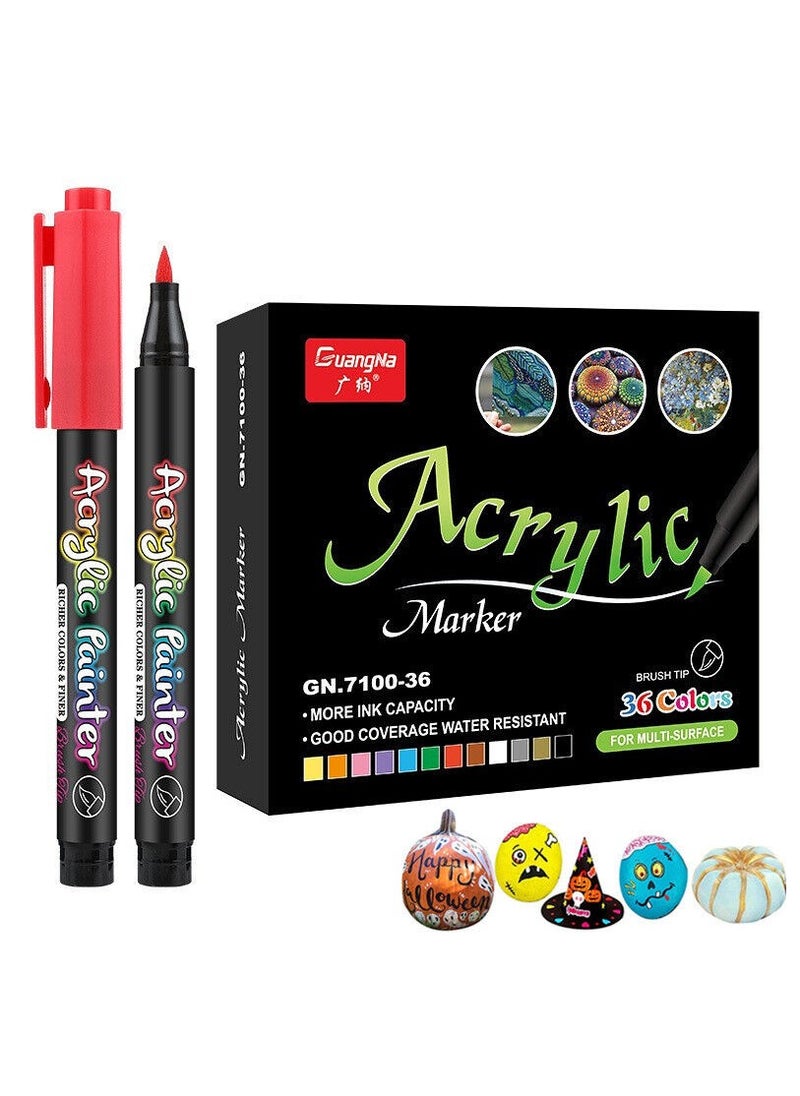 GuangNa - Acrylic Paint Pens, 36 Basic Colors Acrylic Paint Markers. Set for Rock Painting, Calligraphy, Scrapbooking, Brush Lettering, Card Making, Sketching, Black Paper, Photo Album - Image 1