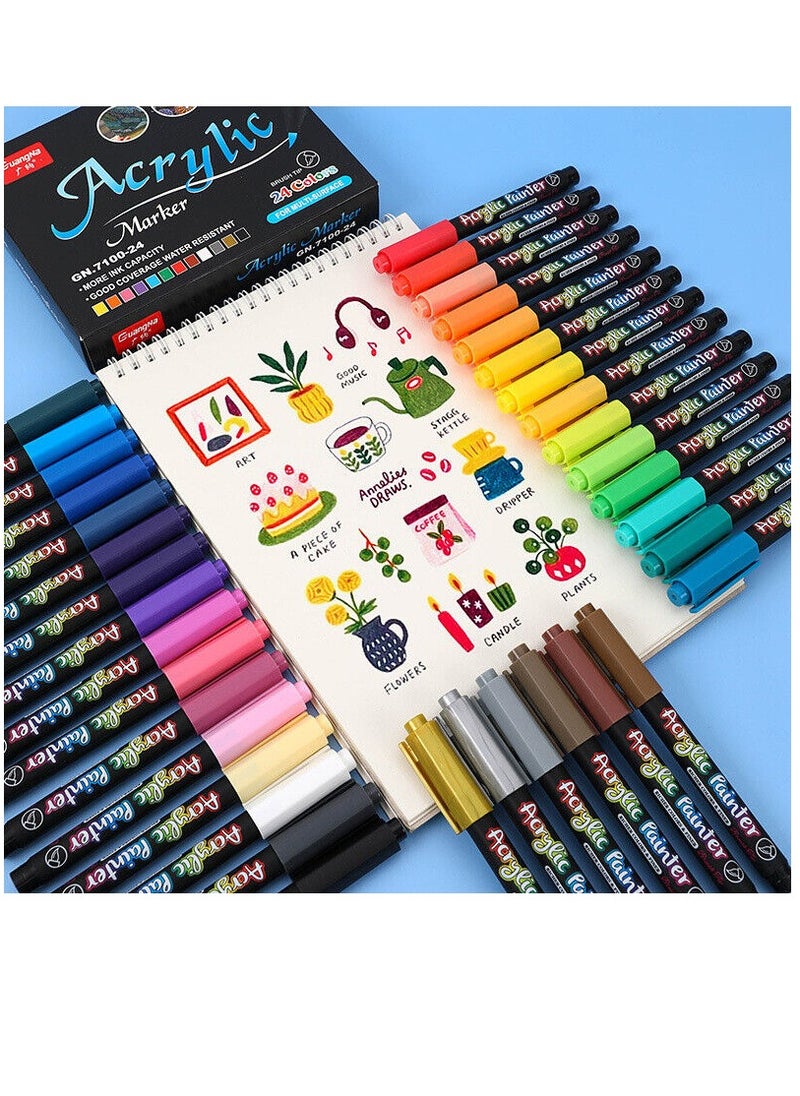 GuangNa - Acrylic Paint Pens, 36 Basic Colors Acrylic Paint Markers. Set for Rock Painting, Calligraphy, Scrapbooking, Brush Lettering, Card Making, Sketching, Black Paper, Photo Album - Image 1