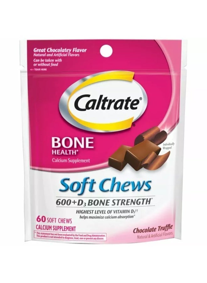 Caltrate Soft Chews 600 Plus D3 Calcium Vitamin D Supplement, Chocolate Truffle - 60 Count (Packaging May Vary) - Image 1