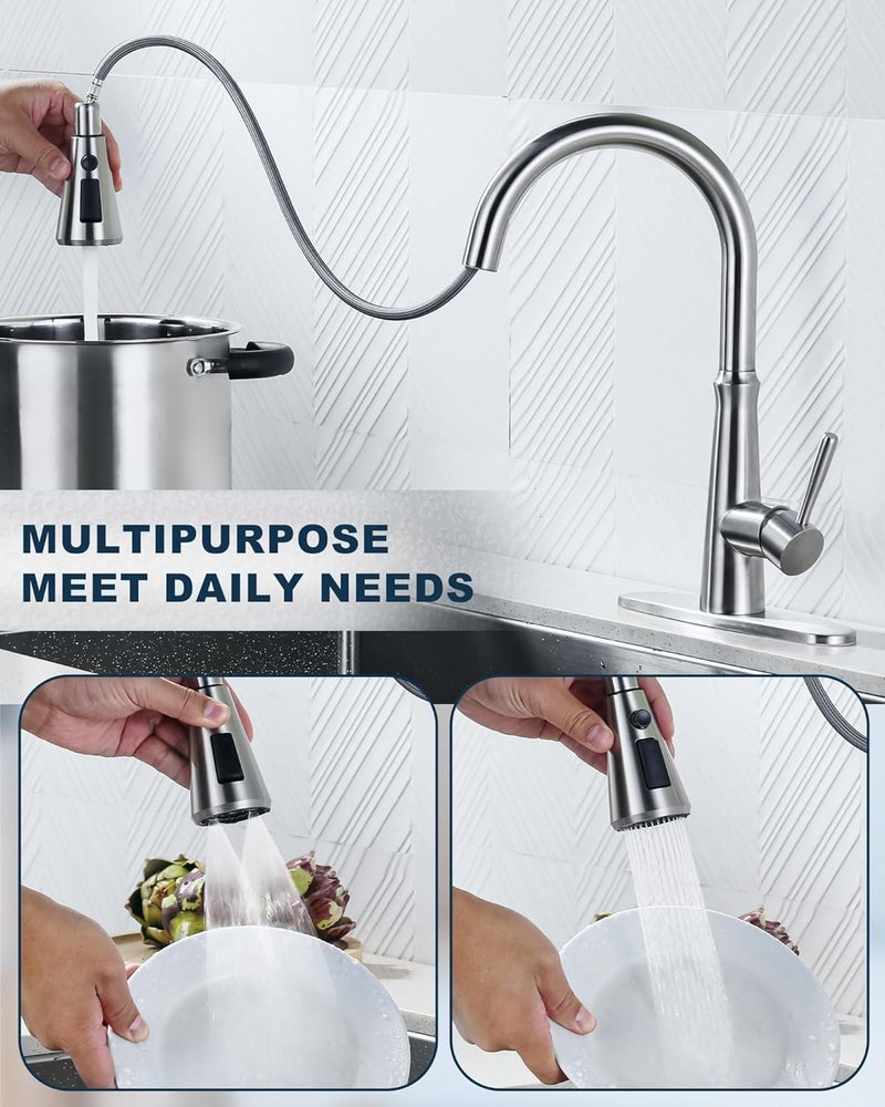 ALEASHA Pull Down Spray Head for Kitchen Faucet,3-Function Sink Spray Nozzle with 9 Adapters,Kitchen Faucet Head Replacement Compatible with Moen,American Standard Faucets,Brushed Nickel - Image 4