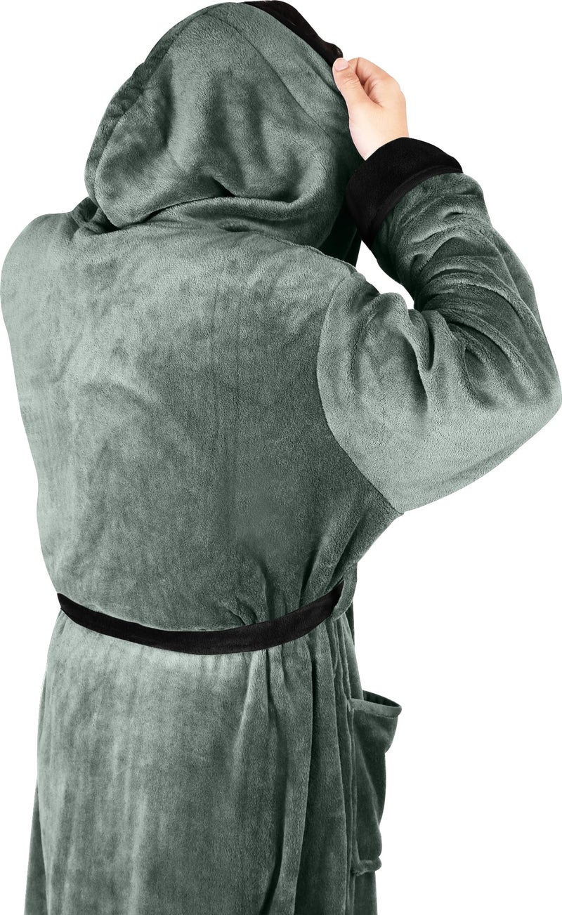 NY Threads Mens Robe with Hood, Luxury Plush Fleece Hooded Mens Bathrobe, Spa Bath Robe for Men, Small/Medium, Steel Grey and Black - Image 3