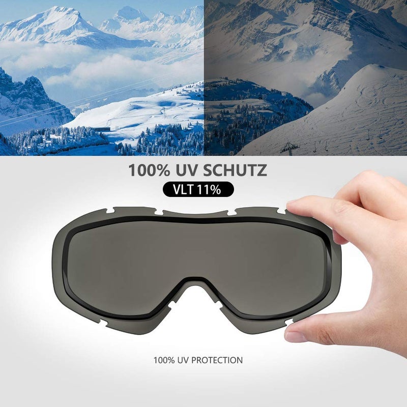 OutdoorMaster نظارات تزلج OutdoorMaster OTG - نظارات تزلج/تزلج على الثلج فوق النظارات للرجال والنساء والشباب - حماية 100% من الأشعة فوق البنفسجية (إطار أسود + عدسة رمادية VLT 10% مع REVO فضي) - Image 3
