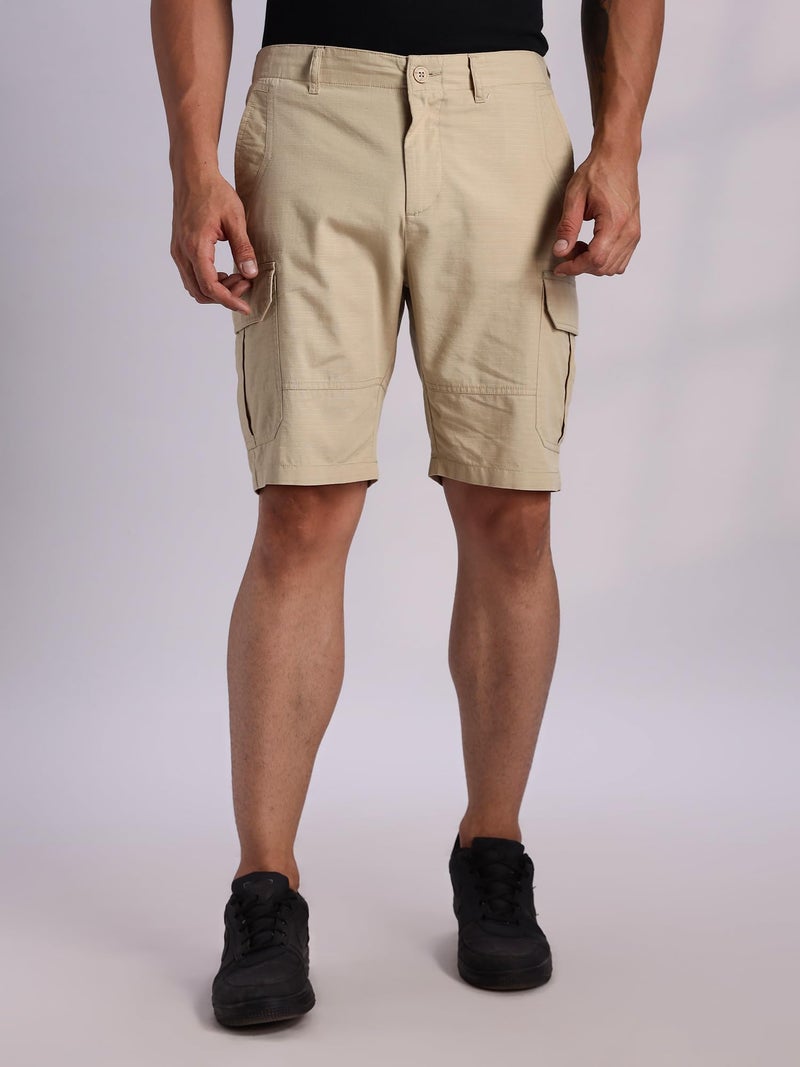 Thomas Scott Men's | Regular Fit | 100% Cotton | Breathable | Light Weight | 6 Pockets | Cargo Shorts for Men(CCBS021_Beige_36) - Image 2