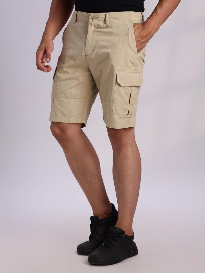 Thomas Scott Men's | Regular Fit | 100% Cotton | Breathable | Light Weight | 6 Pockets | Cargo Shorts for Men(CCBS021_Beige_36) - Image 3