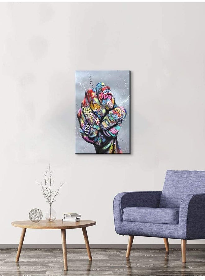 Mistyefly Graffiti Art Powerful Fist Graffiti Wall Art Colorful Paintings for Wall Pop Art Wall Decor Street Art Graffiti Poster Graffiti Decor for Living Room Decor Ready to Hang (12''Wx18''H) - Image 3