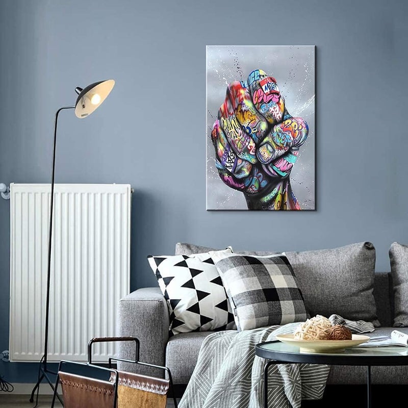 Mistyefly Graffiti Art Powerful Fist Graffiti Wall Art Colorful Paintings for Wall Pop Art Wall Decor Street Art Graffiti Poster Graffiti Decor for Living Room Decor Ready to Hang (12''Wx18''H) - Image 5