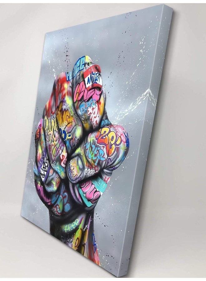 Mistyefly Graffiti Art Powerful Fist Graffiti Wall Art Colorful Paintings for Wall Pop Art Wall Decor Street Art Graffiti Poster Graffiti Decor for Living Room Decor Ready to Hang (12''Wx18''H) - Image 2
