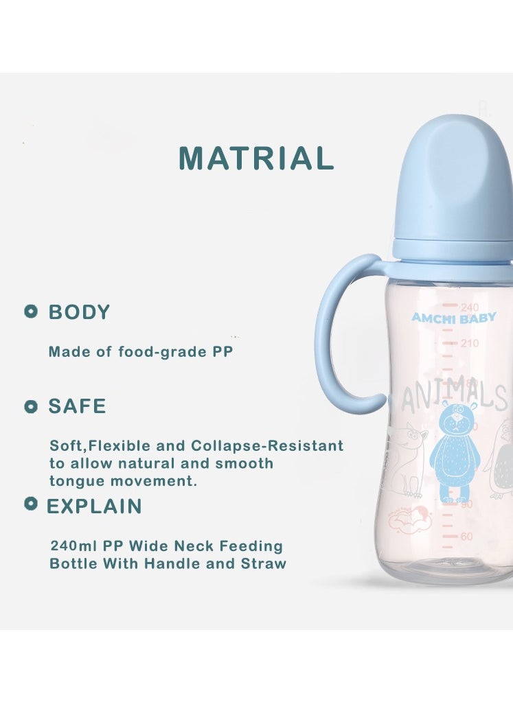 amchi baby - Feeding Bottle With Handle 240ml 6+ Months-Blue - Image 1