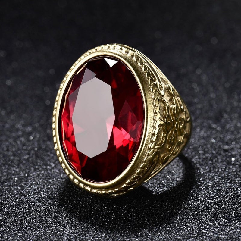 MASOP Big Crystal Cocktail Mens Rings Stainless Steel Jewelry Luxury Red Stone Fashion Party Ring - Image 1