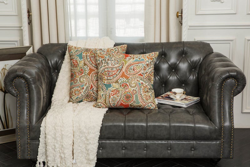 Mika Home Pack of 2 Decorative Pillow Covers Throw Pillow Cases Paisley Pattern 18X18 Inches Red Teal Cream Multicolor - Image 4