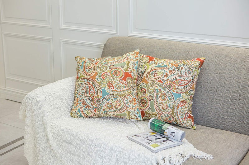 Mika Home Pack of 2 Decorative Pillow Covers Throw Pillow Cases Paisley Pattern 18X18 Inches Red Teal Cream Multicolor - Image 3