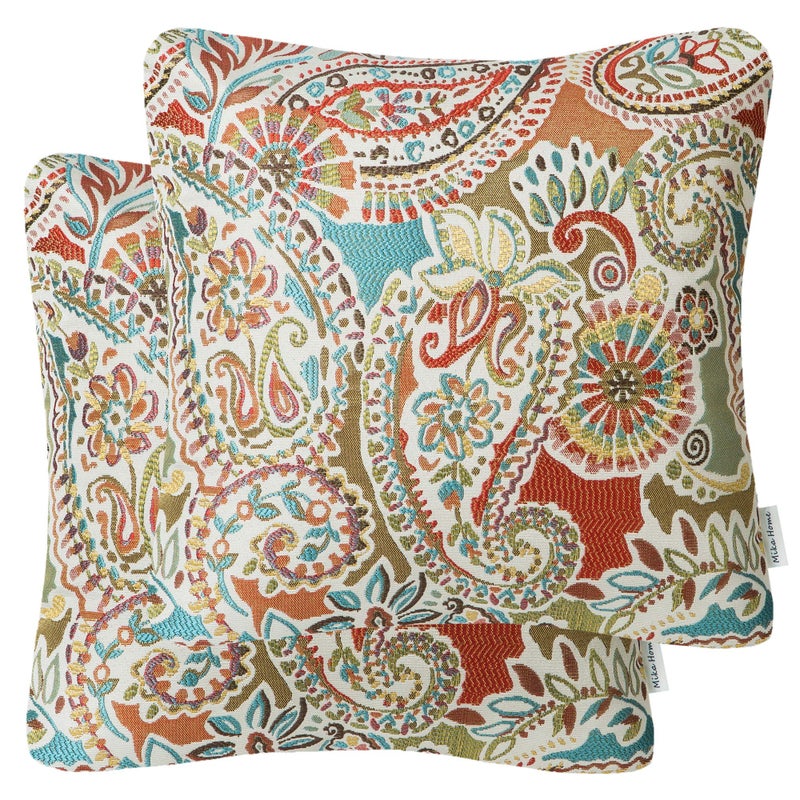 Mika Home Pack of 2 Decorative Pillow Covers Throw Pillow Cases Paisley Pattern 18X18 Inches Red Teal Cream Multicolor - Image 1