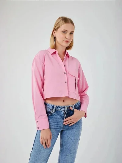 MixRay Cropped Poplin Shirt with Pocket Detail