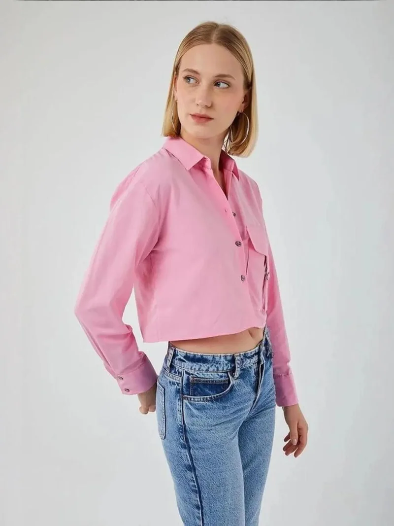 MixRay Cropped Poplin Shirt with Pocket Detail