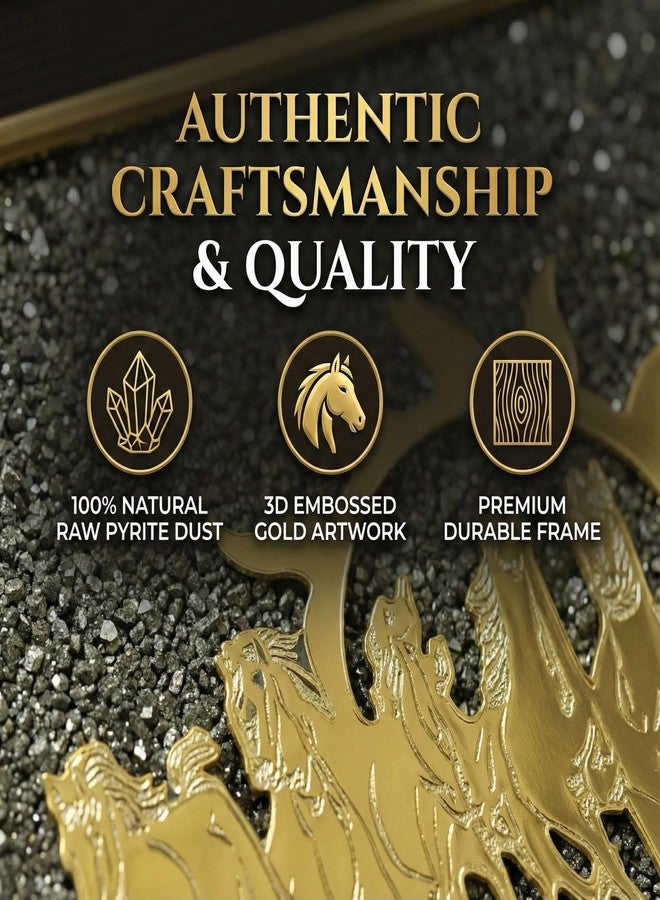 Real Crystal 7 Horses on Raw Pyrite Frame | Seven Running Horses with Sun Vastu Painting Big Size Wall Decor to Attract Money, Protection, Success, and Chakra Healing | Original Pyrite Stone Showpiece Gift For Living Room (7 x 7 Inch) - Image 5