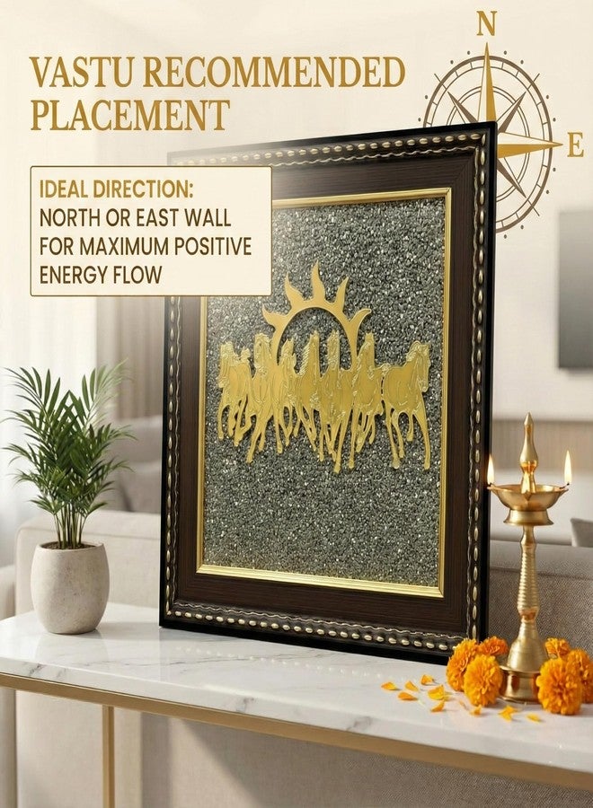 Real Crystal 7 Horses on Raw Pyrite Frame | Seven Running Horses with Sun Vastu Painting Big Size Wall Decor to Attract Money, Protection, Success, and Chakra Healing | Original Pyrite Stone Showpiece Gift For Living Room (7 x 7 Inch) - Image 4