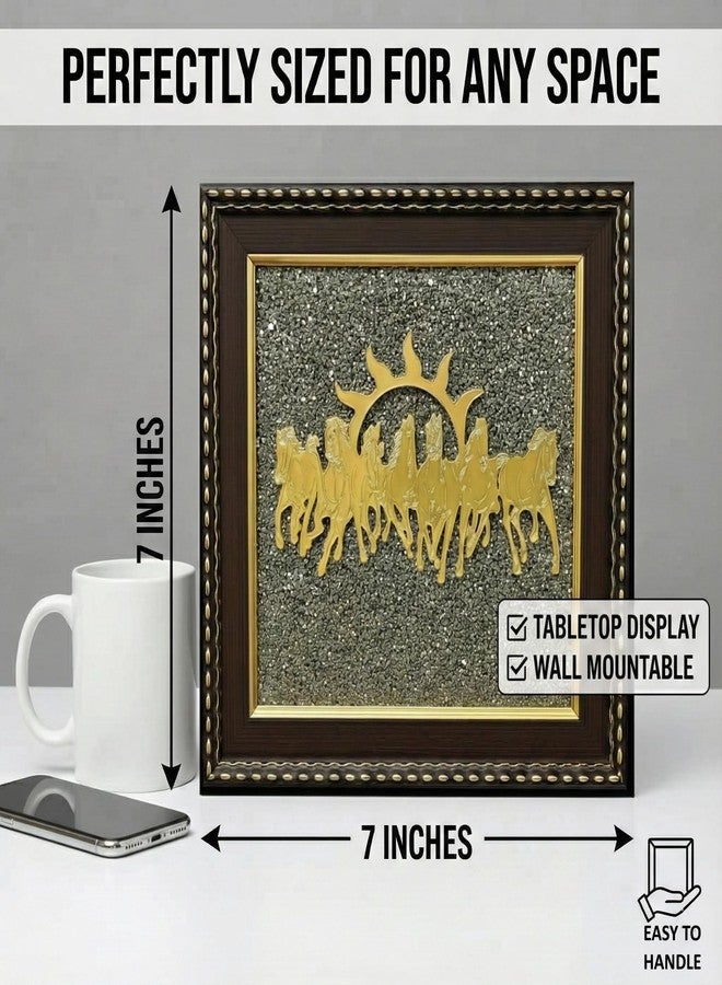 Real Crystal 7 Horses on Raw Pyrite Frame | Seven Running Horses with Sun Vastu Painting Big Size Wall Decor to Attract Money, Protection, Success, and Chakra Healing | Original Pyrite Stone Showpiece Gift For Living Room (7 x 7 Inch) - Image 3