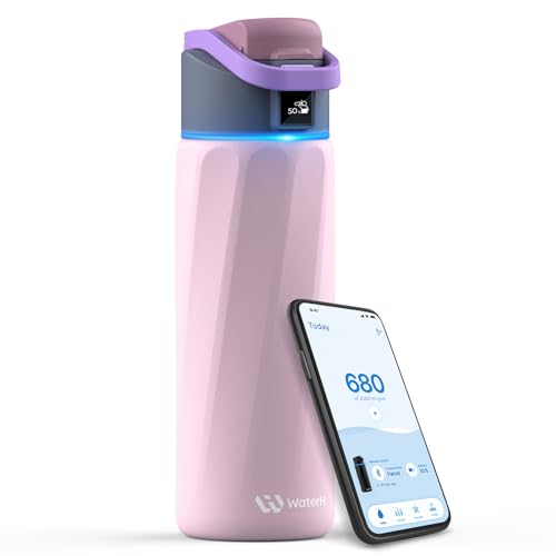 WaterH زجاجة ماء ذكية Boost تذكرك بالشرب، 24oz من الفولاذ المقاوم للصدأ المعزول بالتفريغ وخالية من BPA، زجاجة تتبع الماء ذات فوهة واسعة مع تطبيق، هدية مثالية لعيد الميلاد، الهالوين، ورأس السنة الجديدة - Image 1